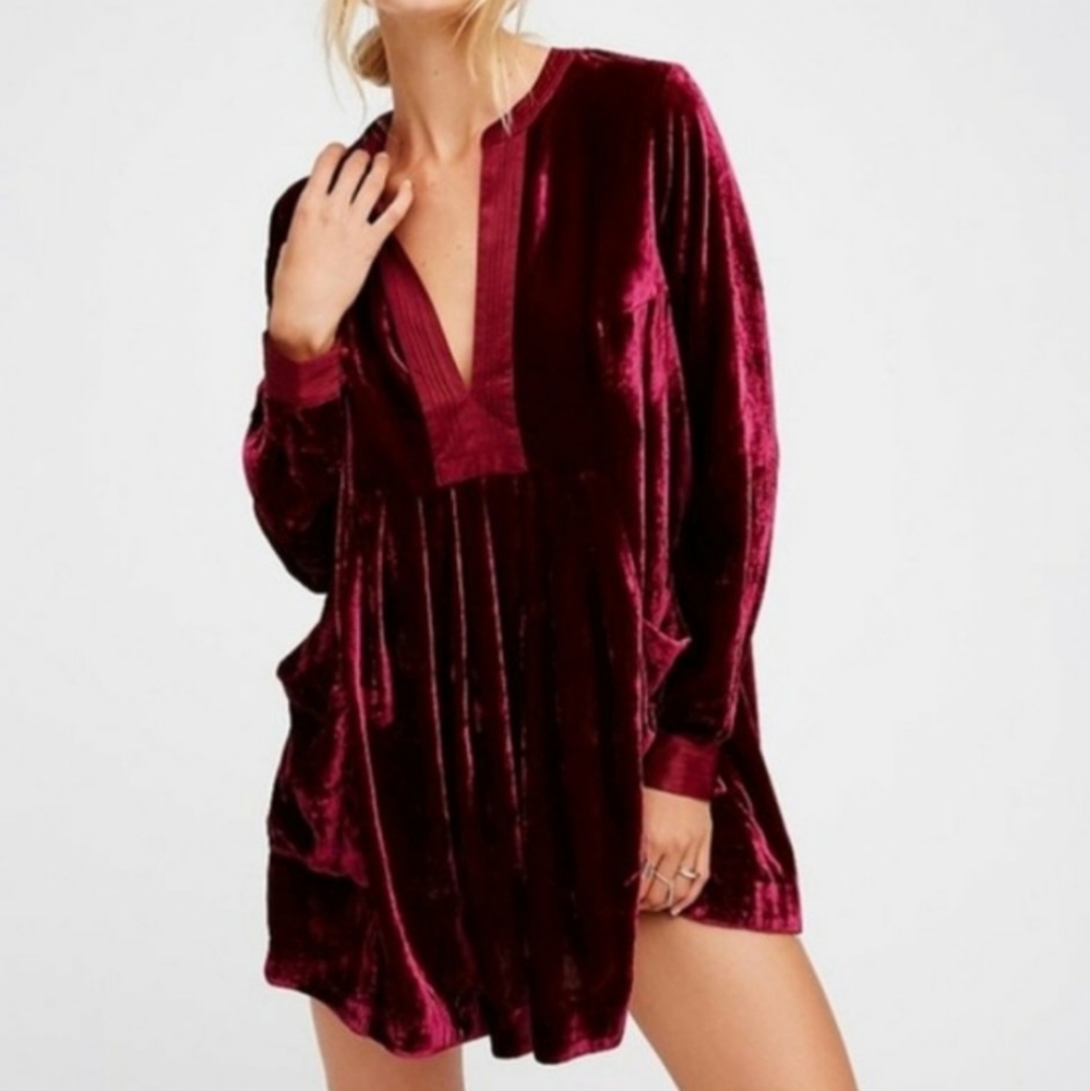 Free People Long Sleeve Velvet Mini Dress